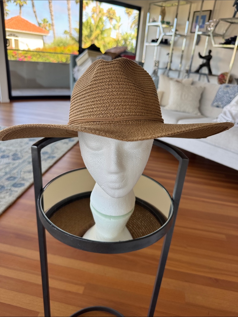 BCBG Generation Wide-Brim Straw Sun Hat in Sunset (Light Brown)